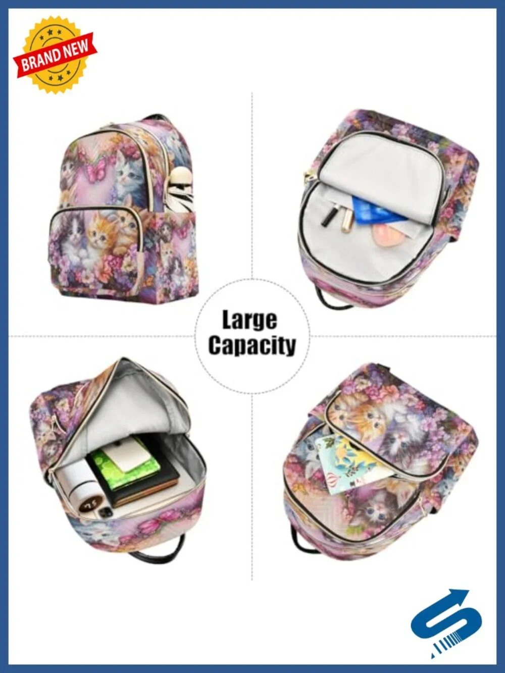 Cat Butterfly Fashion Backpack Women Travel Laptop Rucksack Polyester
